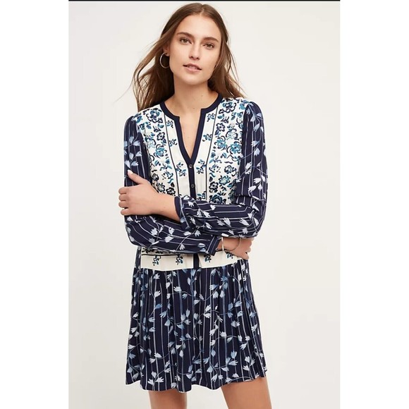 Anthropologie TINY Brand Semele Boho Embroidered Floral Shirt Dress Size Small S - Picture 1 of 16